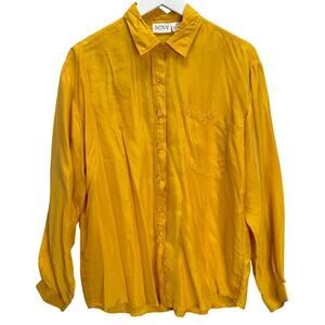 Vintage SCNY Womens Silk Button Up Blouse Size M Mustard Yellow Long Sleeve